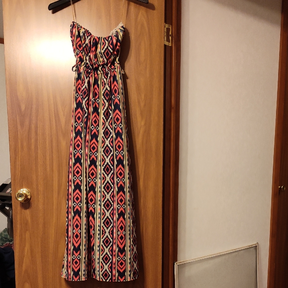 Justify Strapless Dress with Red and Black Geometric Design